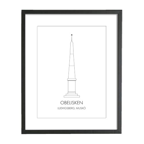 Obelisken - Svartvit tavla. Ramexempel 40x50 cm